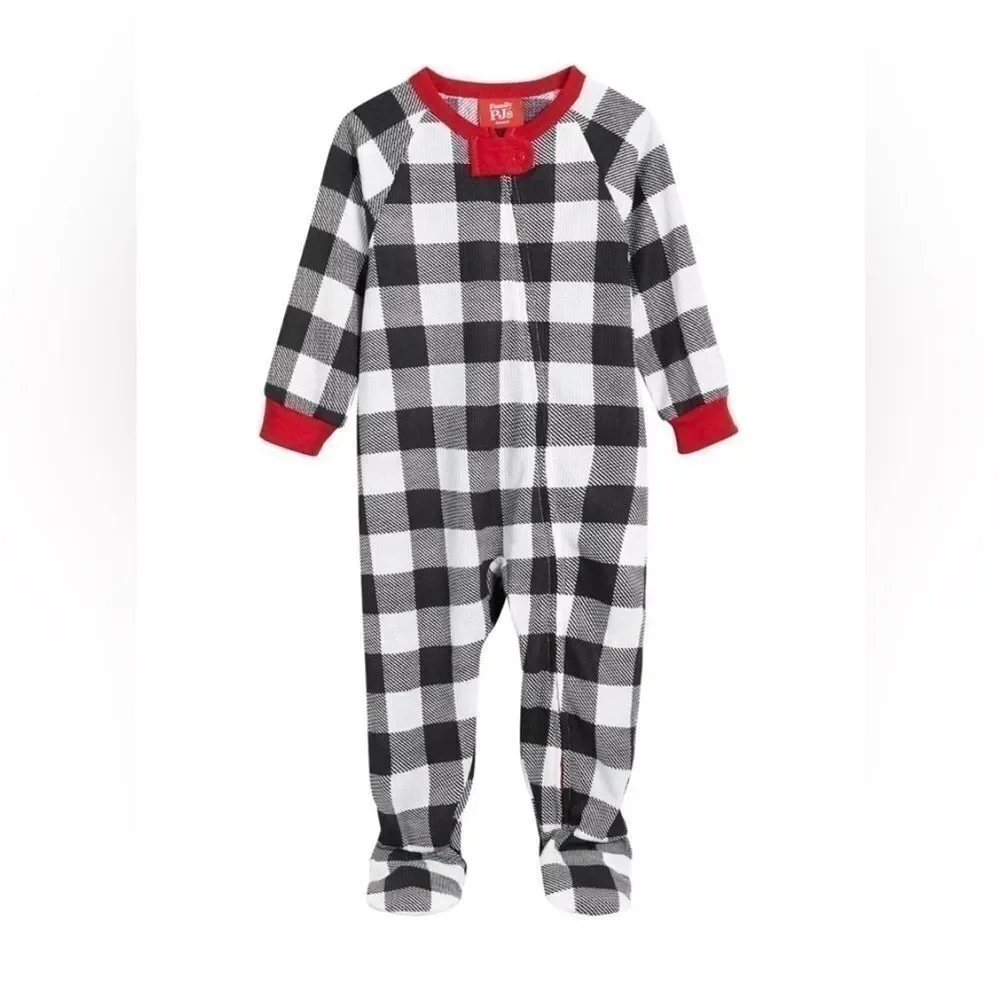 Family Pajamas Matching Baby Thermal Waffle Buffalo Check Footie One-Pieces